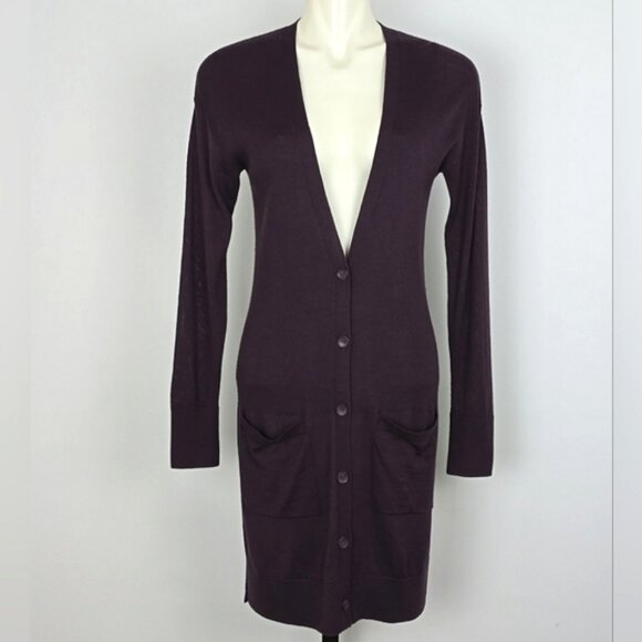 Halogen Women's Purple Merino Wool Long Ribbed Knit Cardigan Button Down Size S - Picture 1 of 9